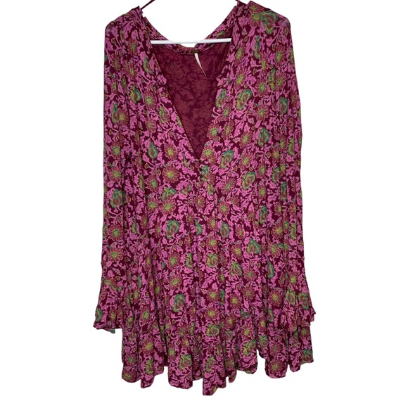 Free People Tops - Free People Olivia Tunic Top Pink Magenta Floral Trapeze Swing Boho Sz M
